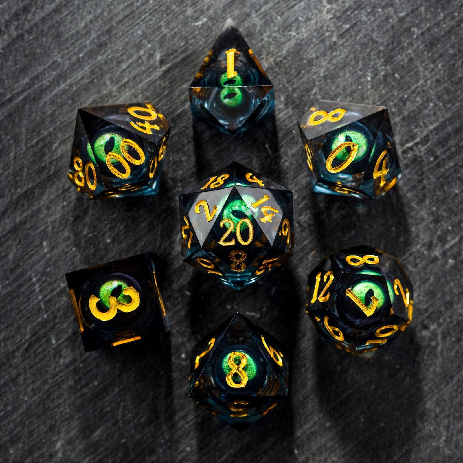 Floating Green Pupil Dragon's Eye Liquid Core Resin DnD D&D Dice D6 - Image 5
