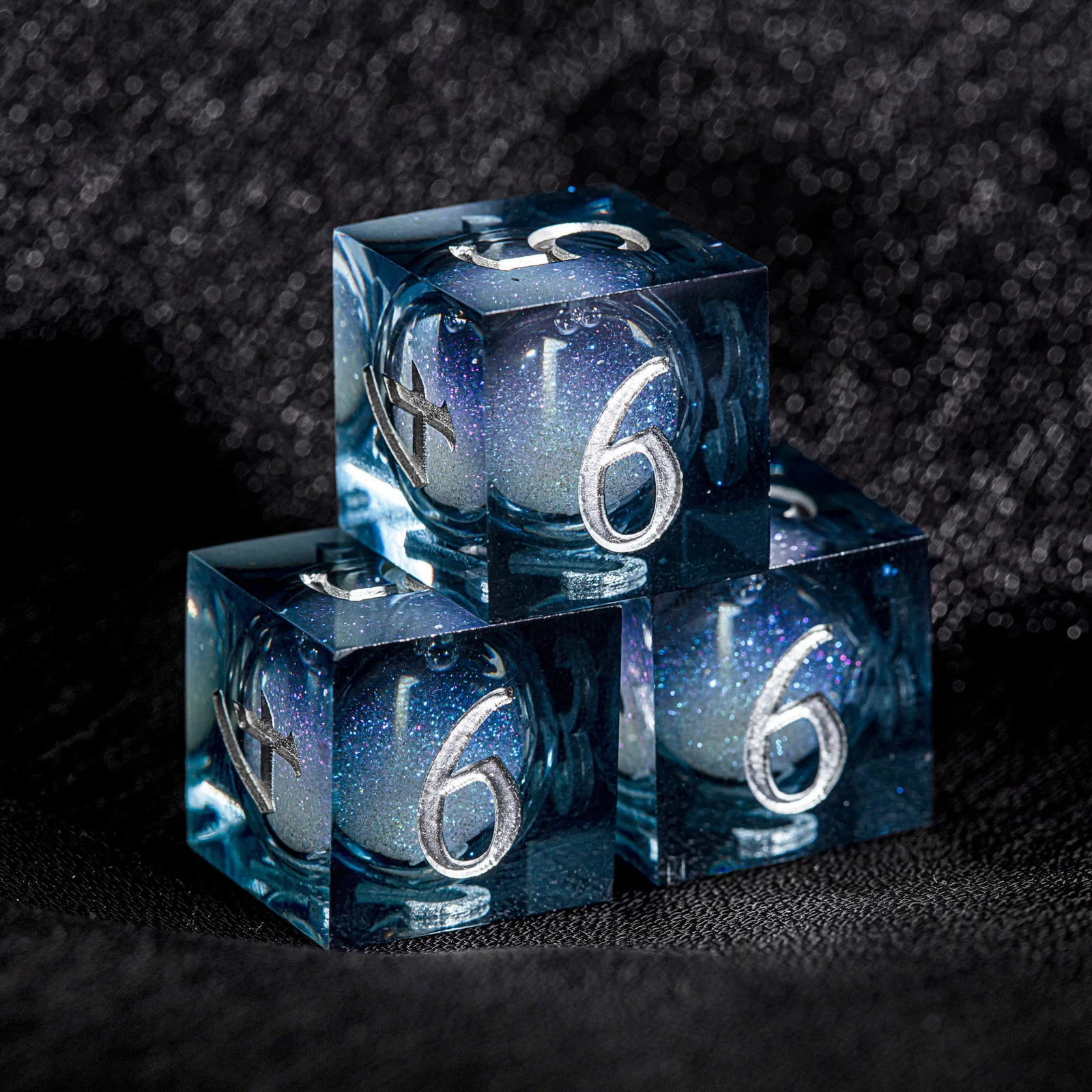 Dark Blue Liquid Core Resin Galaxy DnD D&D Dice Set - Image 4