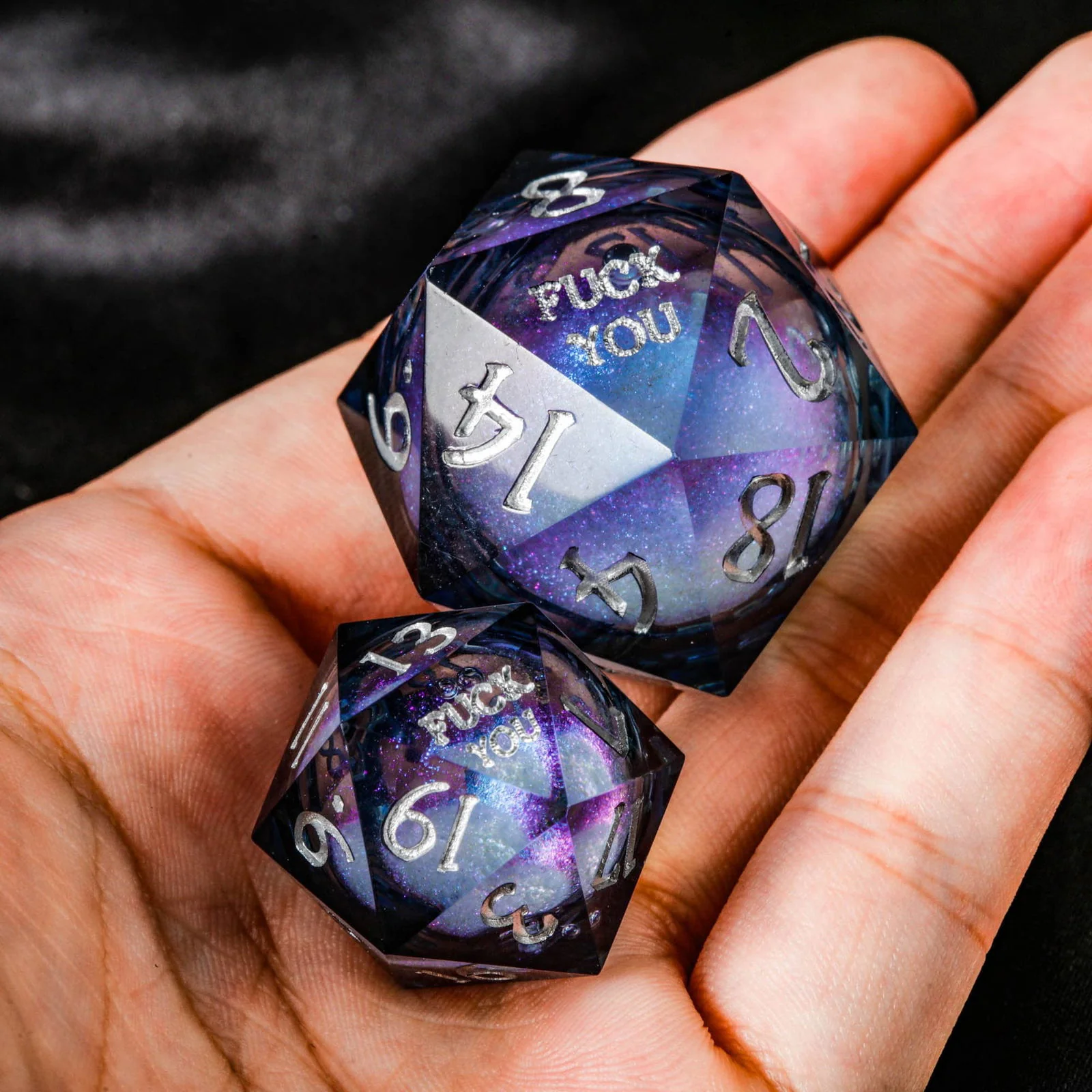 Dark Blue Liquid Core Resin Galaxy Dice F Word DnD D&D Dice Set - Image 11