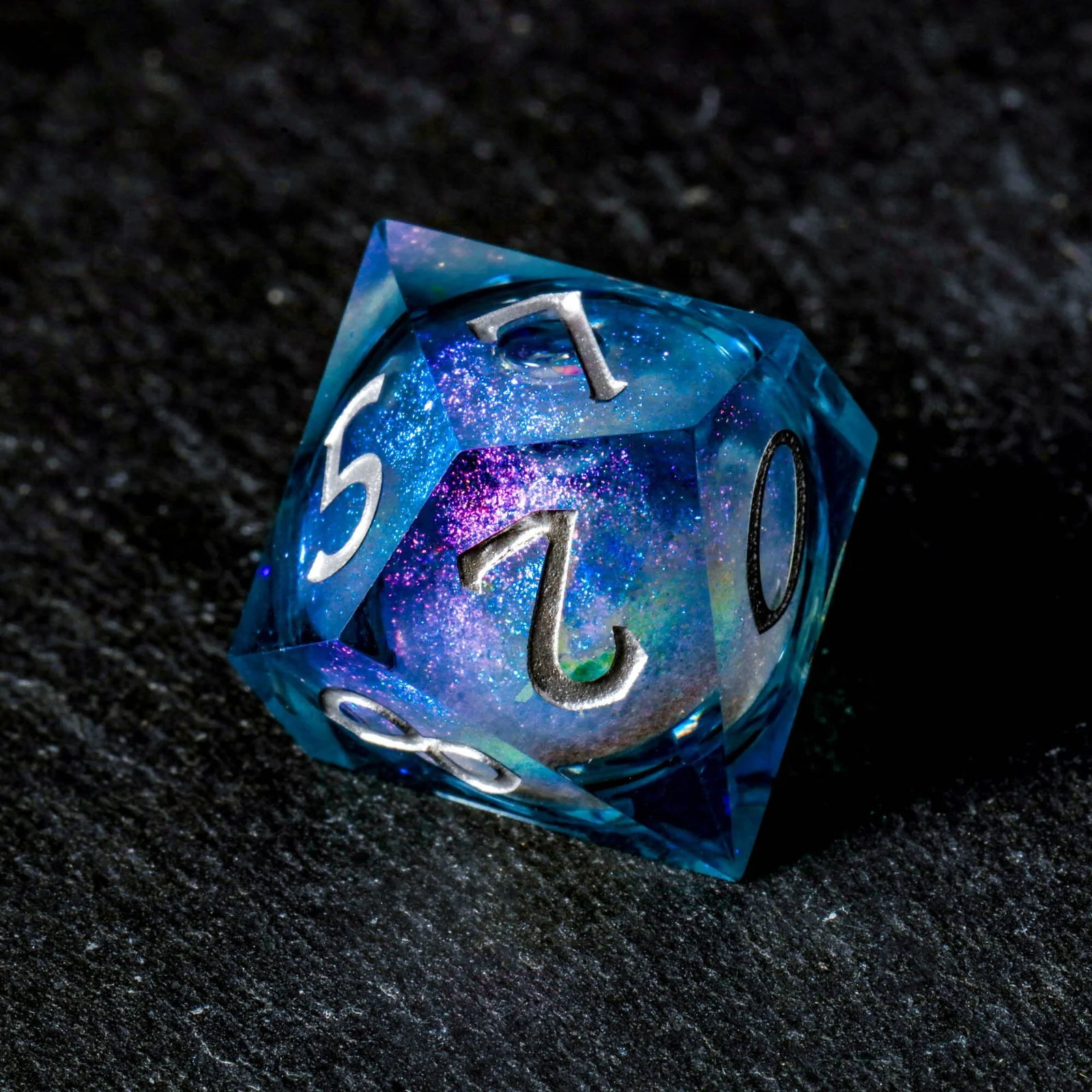 Dark Blue Liquid Core Resin Galaxy Dice F Word DnD D&D Dice Set - Image 8