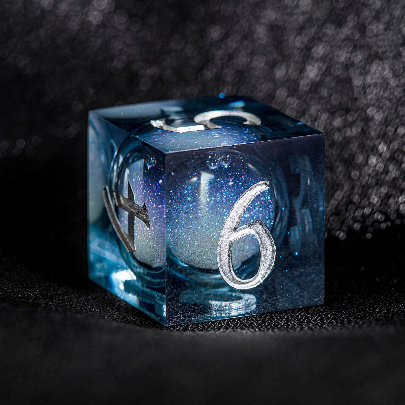 Dark Blue Liquid Core Resin Galaxy Dice Moon DnD D&D Dice Set - Image 5