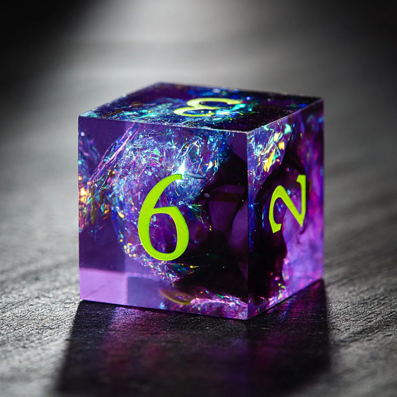 Purple Glitter Galaxy Moth Resin DnD D&D Dice Set - Image 3