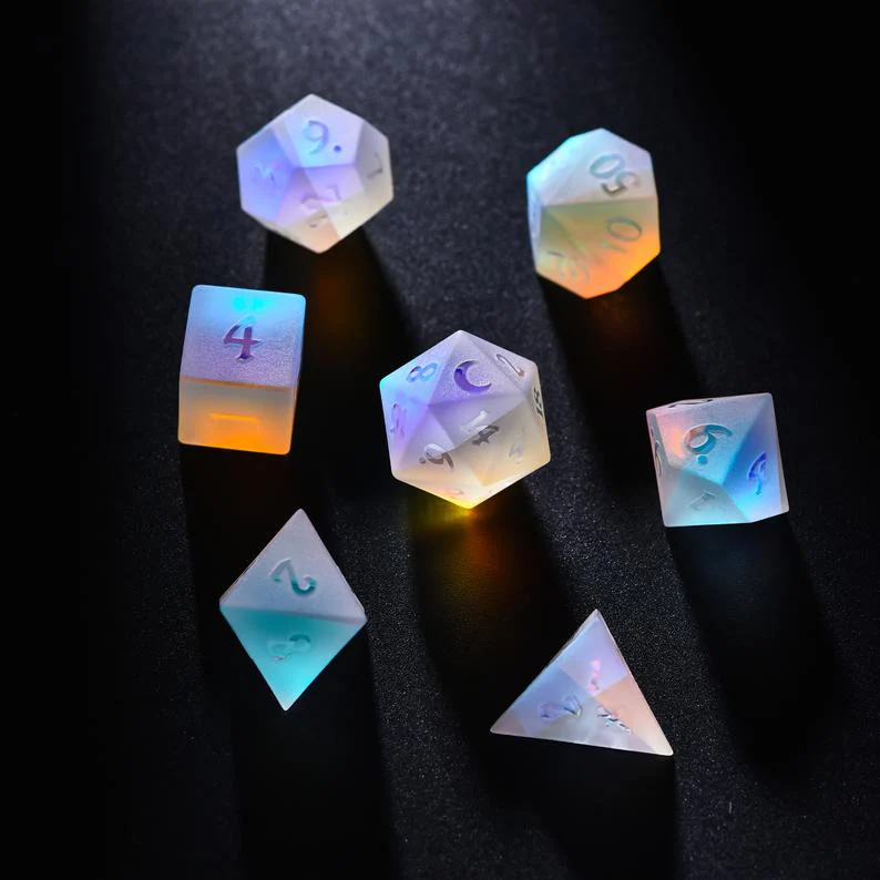 Raised Fantastic Glass Moon DnD D&D Dice Set - Image 4