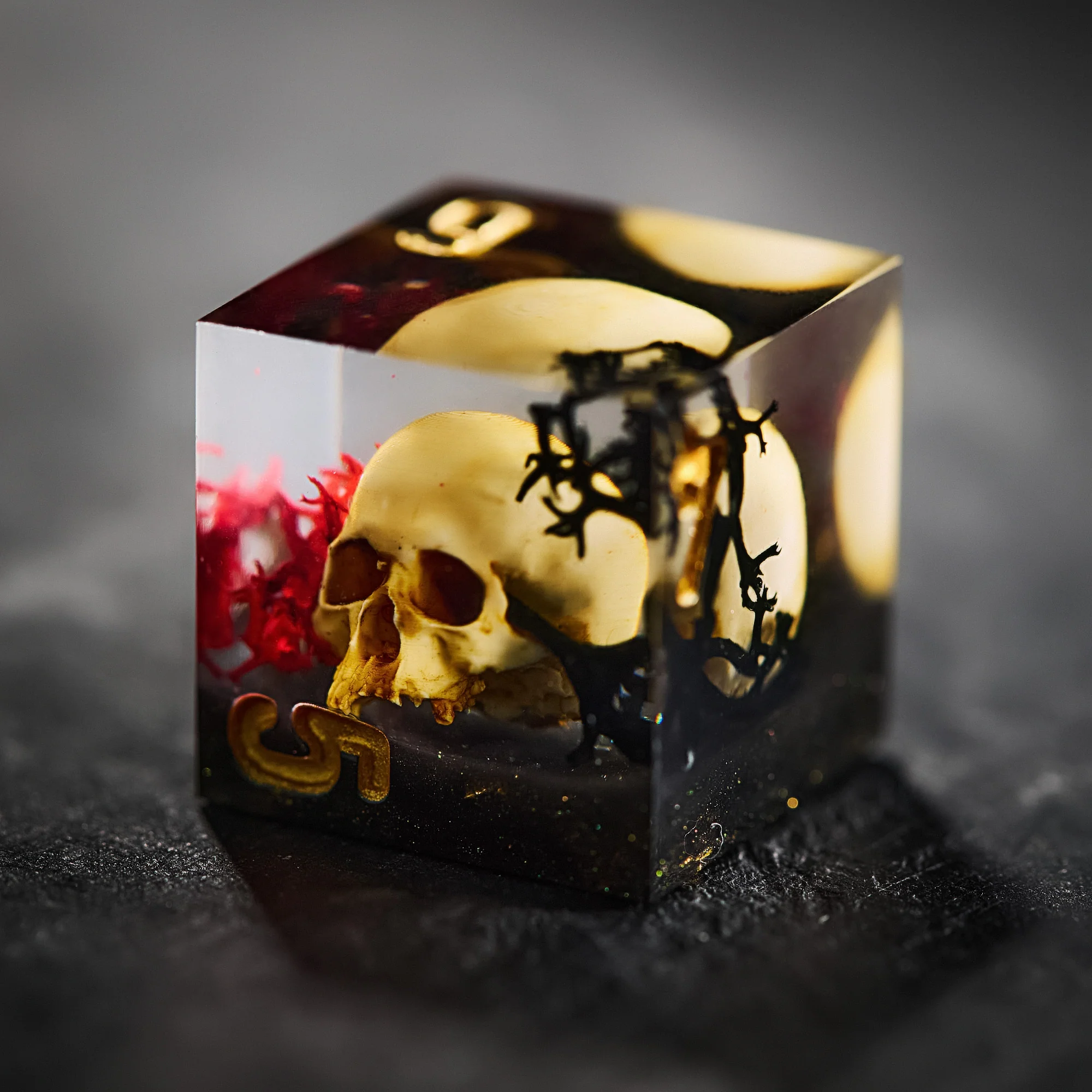 Red Black Coral Skull Resin DnD D&D Dice Set - Image 3
