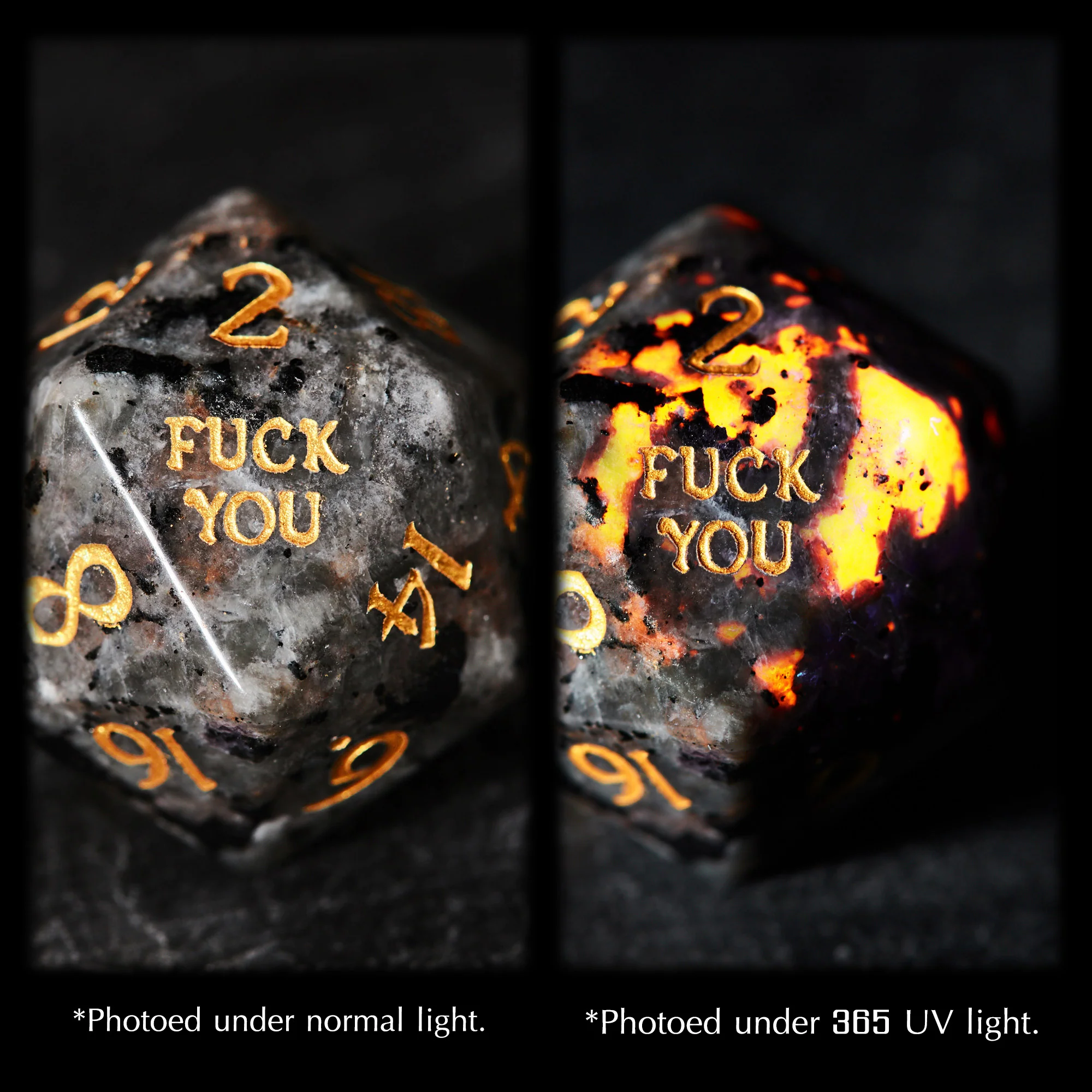 Yooperlite UV Reactive Gemstone F Word DnD D&D Dice Chonk D20 - Image 9