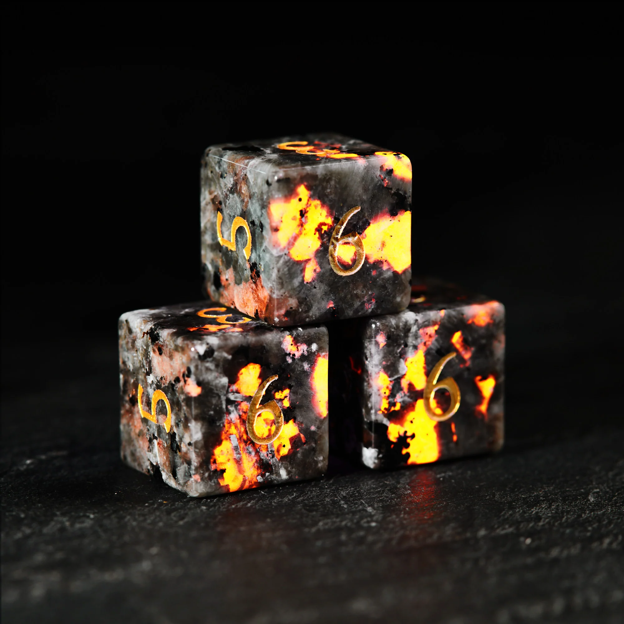 Yooperlite UV Reactive Gemstone Halloween Pumpkin DnD D&D Dice Set - Image 4